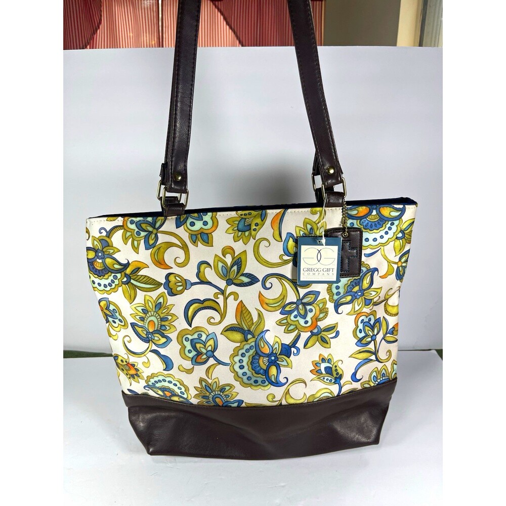 Gregg Gift Company Grace Collection Floral Tote Zip Lined Pockets Charm Card